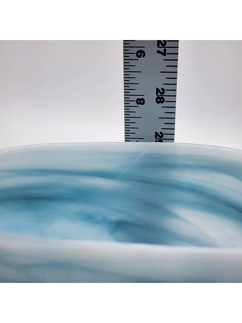Large Hand-Blown Blue White Swirl Art Glass Vase Marbled Modern 9”